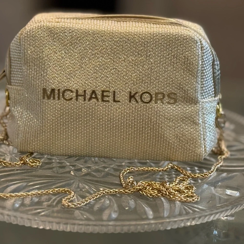 Michael Kors Shimmering Cream Gold Pouch with golden sling